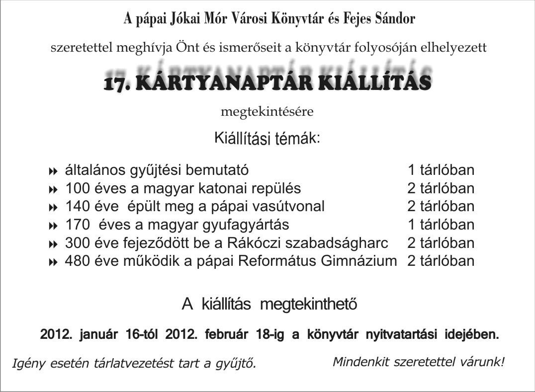 Kártyanaptár kiállítás
